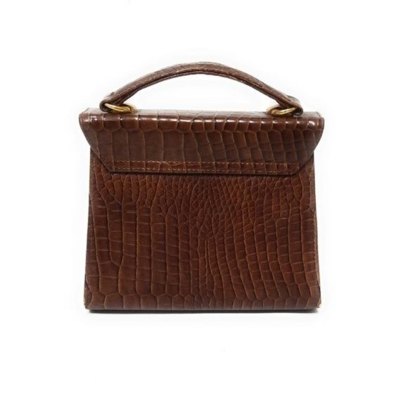 Tianni Vintage Vegan Croc Leather Structured Handbag Top Handle Bag Gold - Picture 4 of 8